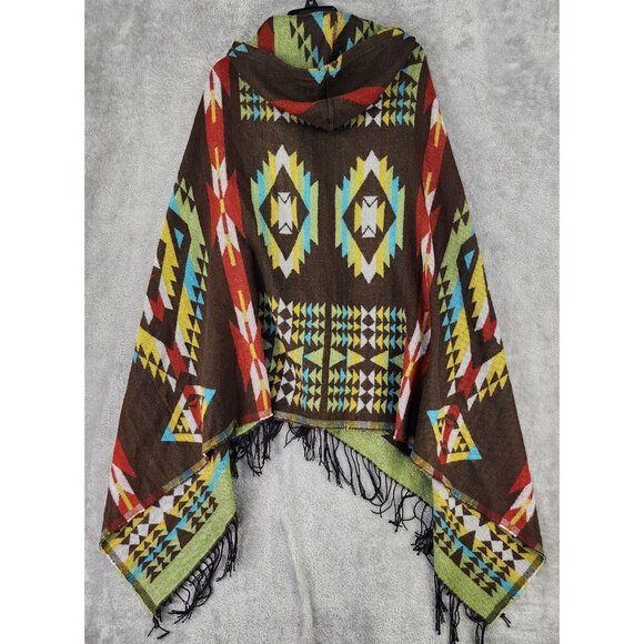 Velzera Sweater Womens One Size Southwestern Hooded Poncho Shawl Button Cardigan - Picture 2 of 12